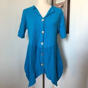 Fenini Linen Cotton Button Front Tunic Top Asymmetrical Hem Lagenlook‎ Artsy USA